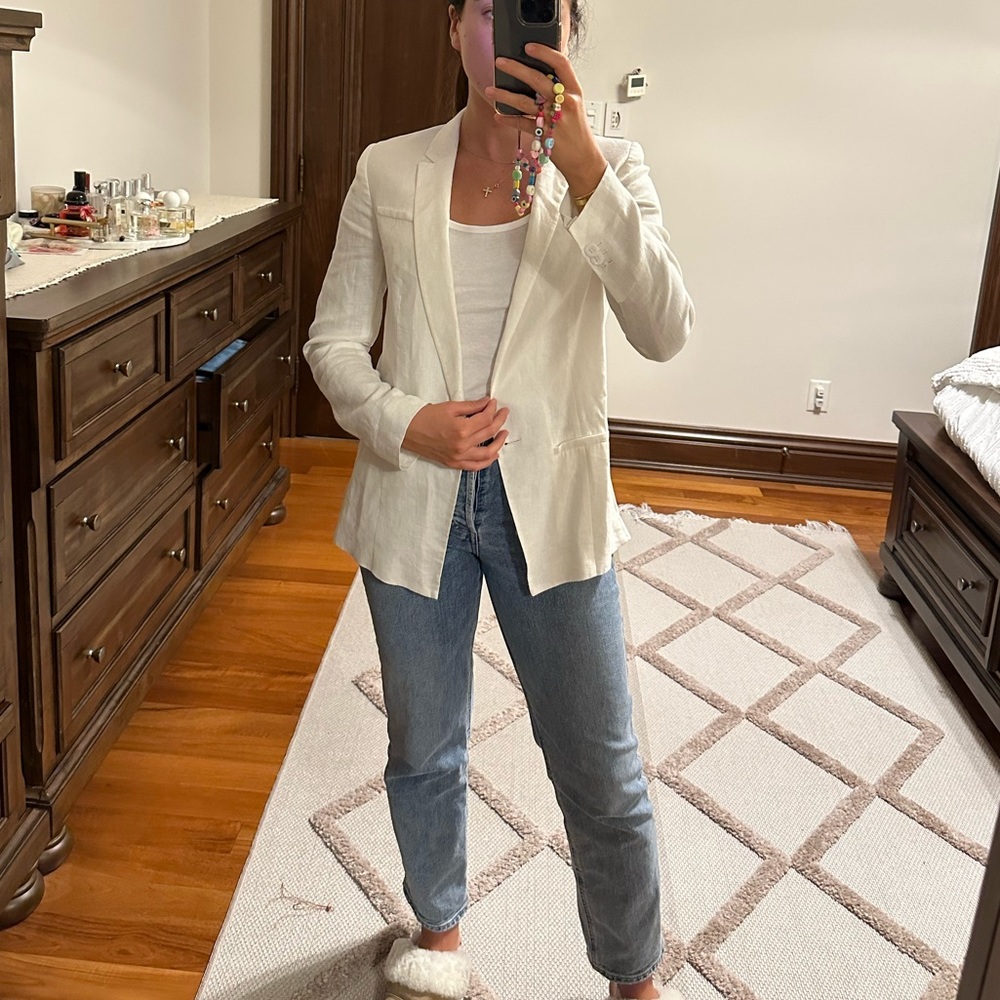 Zara white linen blazer w/ mesh back
